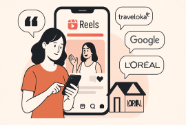 Ilustrasi analisis konten Instagram Reels dari merek-merek ternama seperti Traveloka, Google, dan L'Oréal.