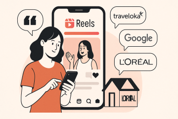 Ilustrasi analisis konten Instagram Reels dari merek-merek ternama seperti Traveloka, Google, dan L'Oréal.