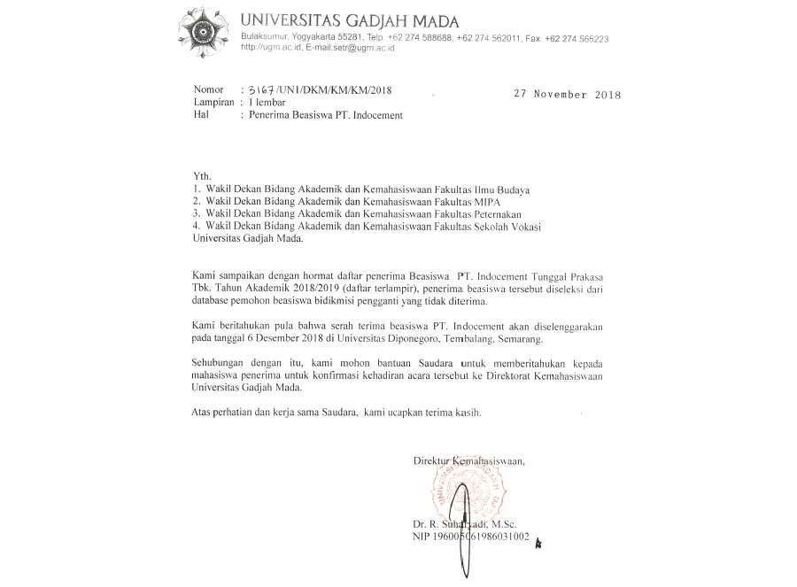 Penerima Beasiswa PT. Indocement Tahun Akademik 2018/2019